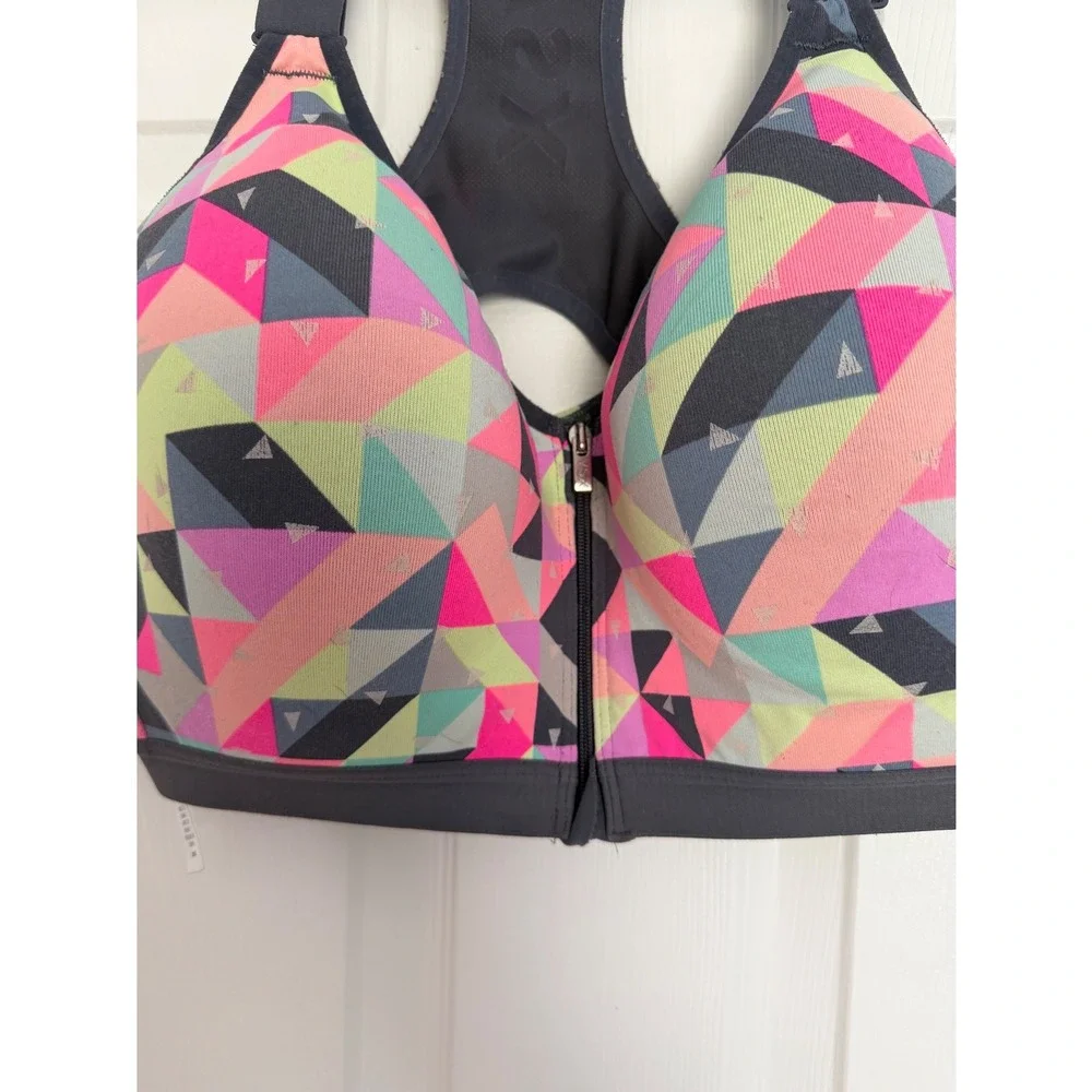 Victoria's Secret VSX Sport Front Zip Racerback Sports Bra Geometric 38DD